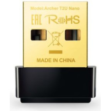 Tp-Link Kabelis TP-Link  Dual Band USB 2.0 Adapter Archer T2U Nano 2.4GHz/5GHz, 802.11ac, 200+433 Mbps