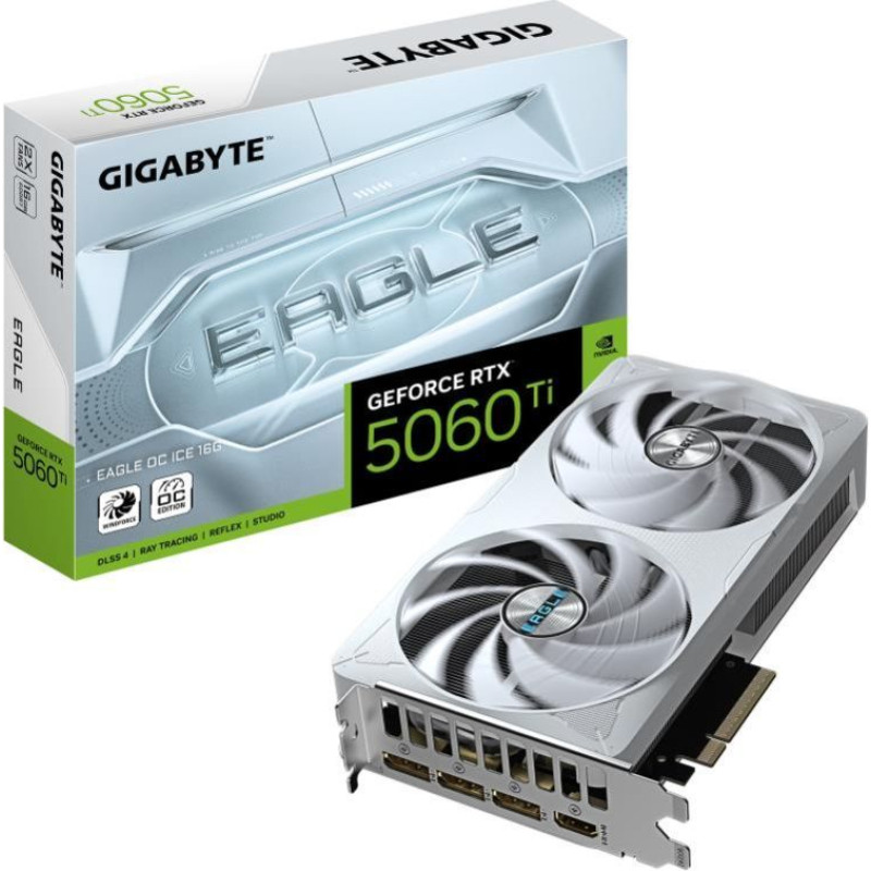 Gigabyte Grafiskās karte / Video kartes Gigabyte  Graphics Card||NVIDIA GeForce RTX 5060 Ti|16 GB|GDDR7|128 bit|PCIE 5.0 16x|GPU 2617 MHz|Dual Slot Fansink|1xHDMI|3xDisplayPort|N506TEAGLEOCICE-16GD1.0