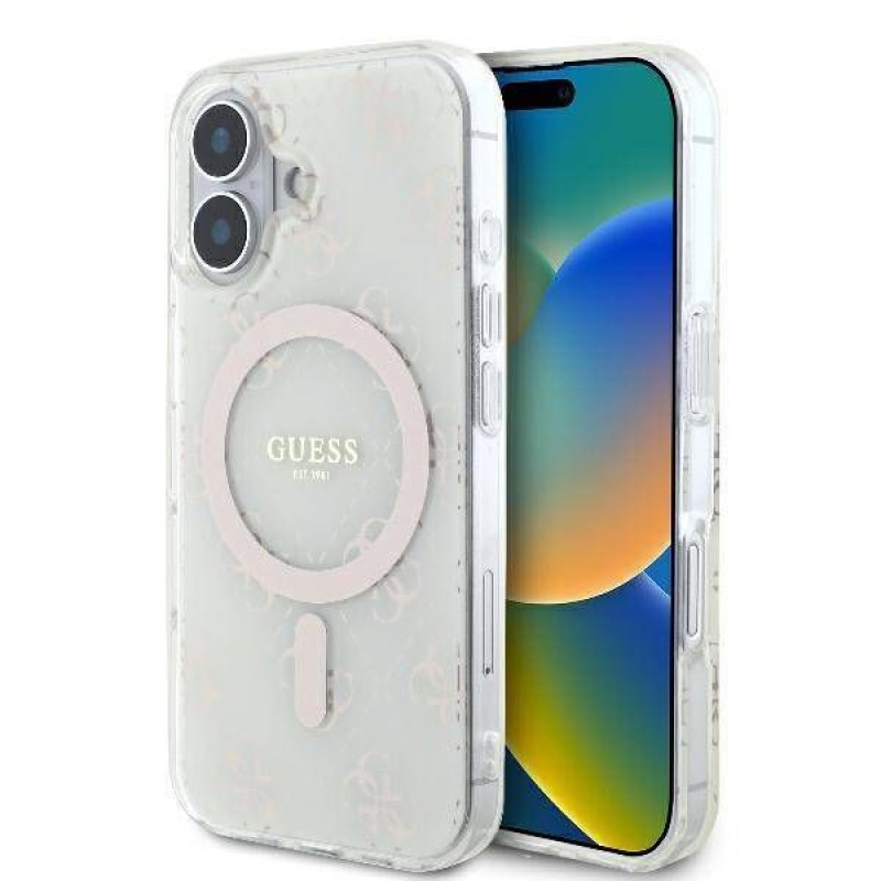 Guess Aizmugurējais vāciņš Guess Apple iPhone 16 hardcase IML 4G Background MagSafe White