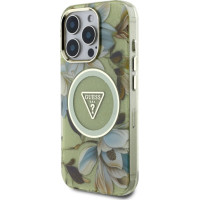 Guess Aizsargstikls Guess  GUESS case for IPHONE 16 Pro compatible with MagSafe GUHMP16LHFLPEDN (IML Metal Glitter Flowers Triangle) green