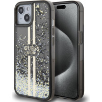Guess Aizmugurējais vāciņš Guess Apple Guess PC/TPU Liquid Glitter Gold Stripe Case for iPhone 15 Black