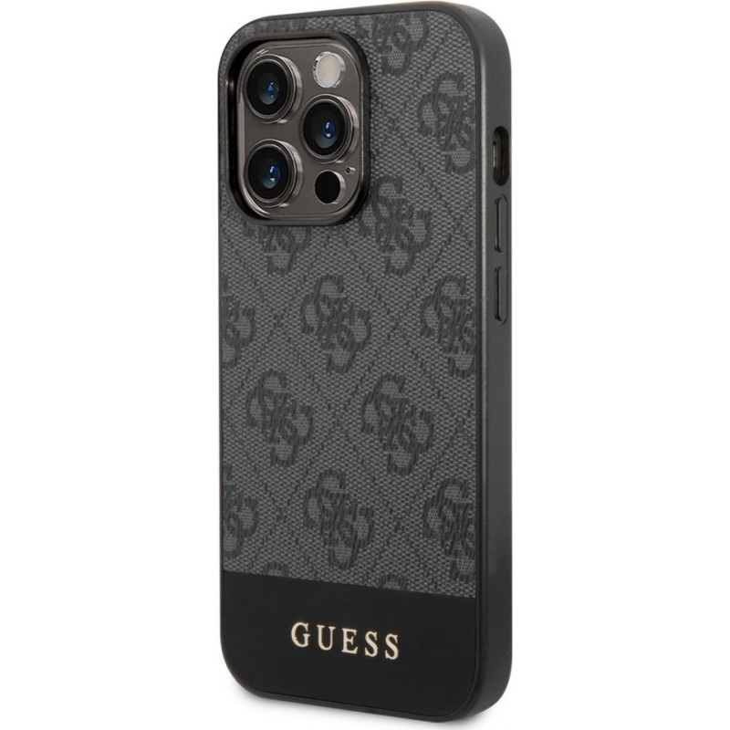 Guess Aizmugurējais vāciņš Guess - Guess PU 4G Stripe Case for iPhone 14 Pro Grey