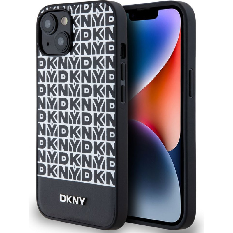 Dkny Aizmugurējais vāciņš DKNY Apple DKNY PU Leather Repeat Pattern Bottom Stripe MagSafe Case for iPhone 13 Black