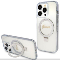 Guess Aizmugurējais vāciņš Guess Apple iPhone 15 Pro Max  IML Ring Stand Glitter MagSafe Case Transparent