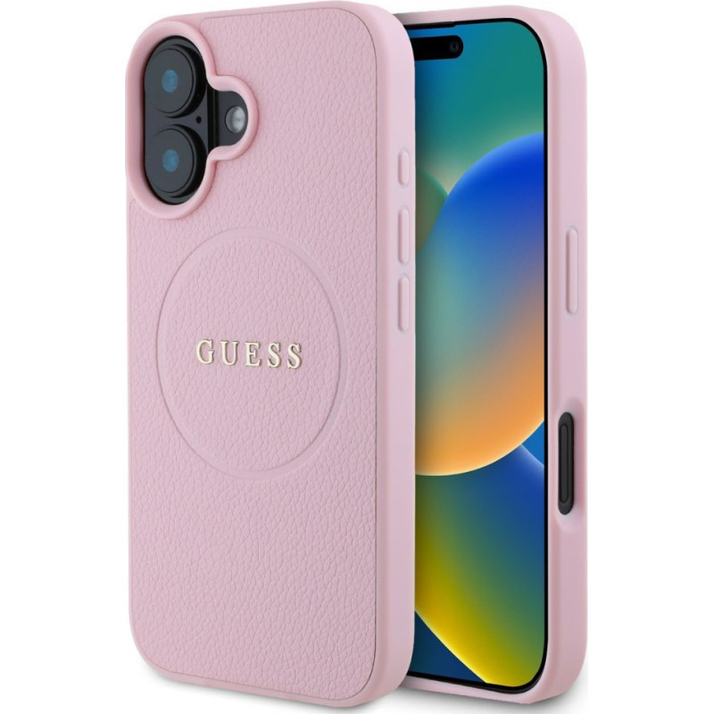 Guess Aizmugurējais vāciņš Guess Apple Guess PU Grained Classic Logo MagSafe Case for iPhone 16 Pink