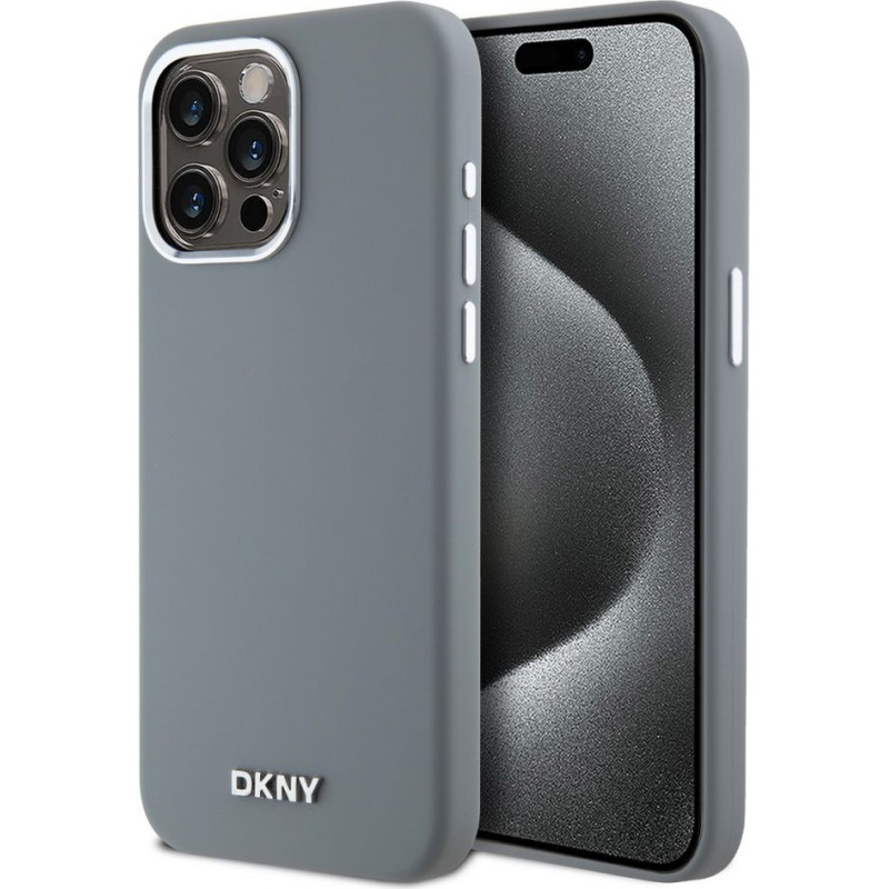 Dkny Aizmugurējais vāciņš DKNY Apple DKNY Liquid Silicone Silver Metal Logo MagSafe Case for iPhone 15 Pro Max Grey