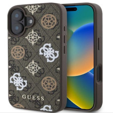Guess Aizmugurējais vāciņš Guess Apple iPhone 16 PU 4G Peony MagSafe Case Brown
