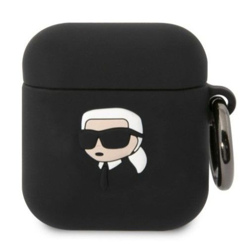 Karl Lagerfeld Maciņš austiņām Karl Lagerfeld Apple Airpods 1/2 3D Logo NFT Karl Head Silicone Case Black