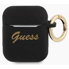 Guess Aizmugurējais vāciņš Guess Apple AirPods 1/2 cover Silicone Vintage Script case Black