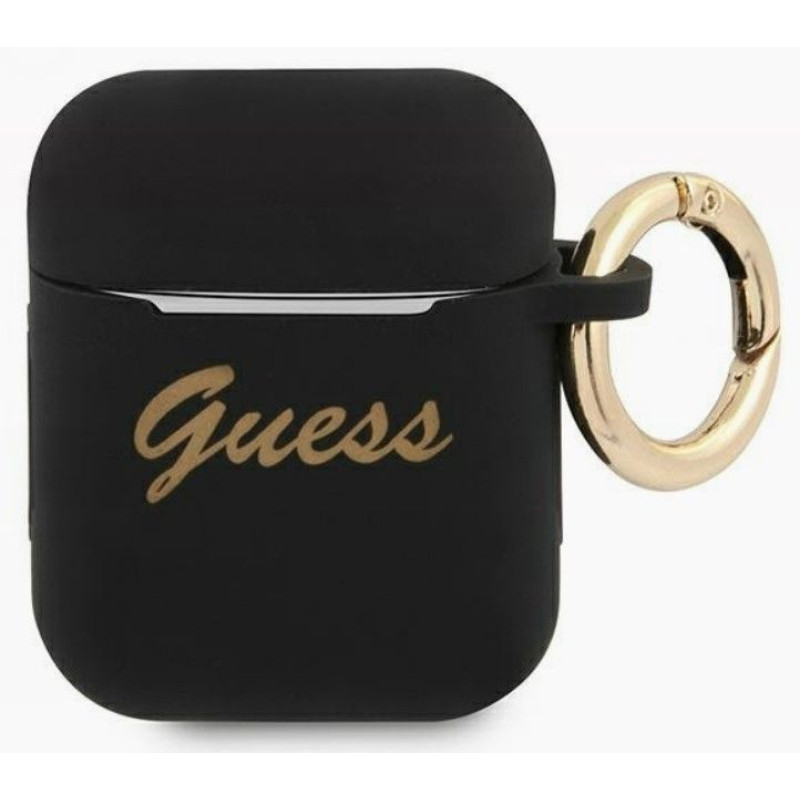 Guess Aizmugurējais vāciņš Guess Apple AirPods 1/2 cover Silicone Vintage Script case Black