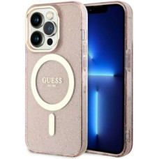 Guess Aizmugurējais vāciņš Guess Apple iPhone 14 Pro 6.1 hardcase Glitter Gold MagSafe Pink