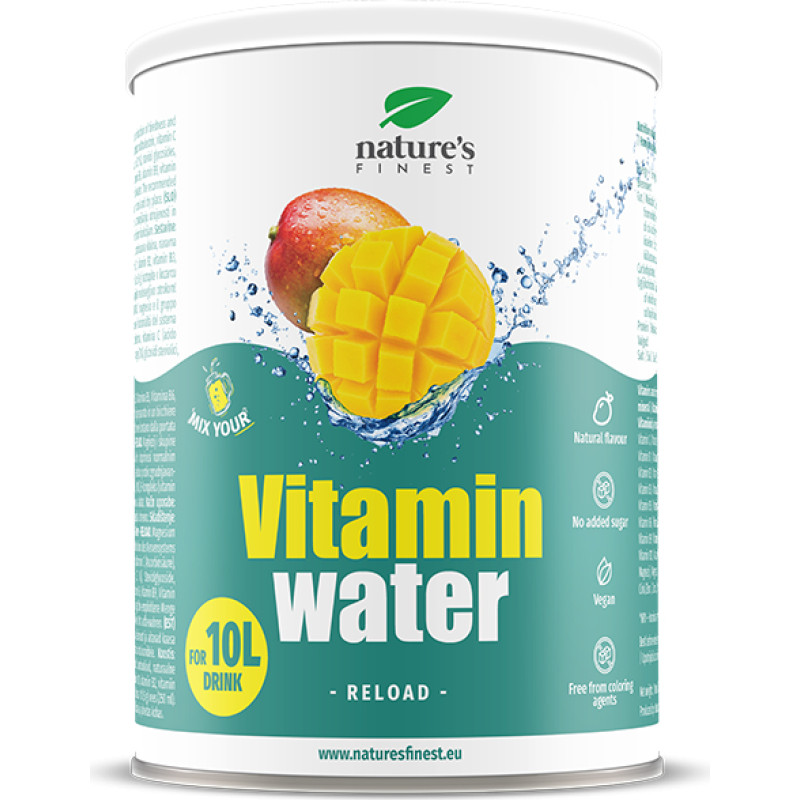 Nature's finest VITAMIN WATER - RELOAD. B grupas vitamīnu, magnija un kalcija pulveris ar ananāsiem, dzēriena pagatavošanai. 200g