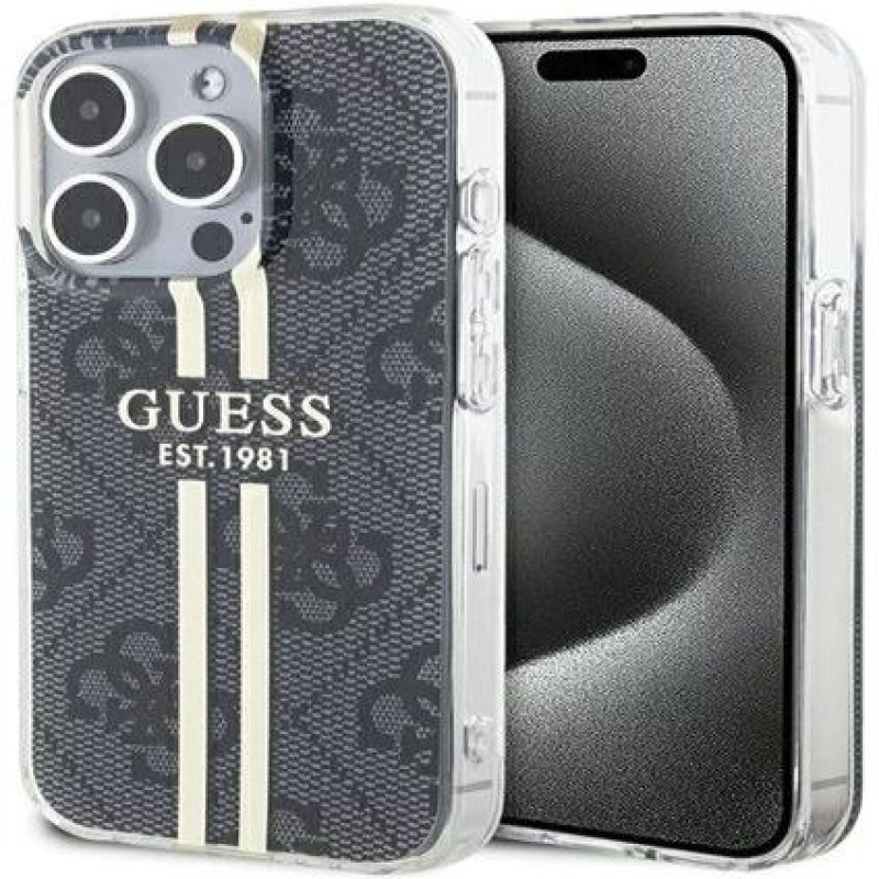 Guess Aizmugurējais vāciņš Guess Apple iPhone 15 Pro Max hardcase IML 4G Gold Stripe Black