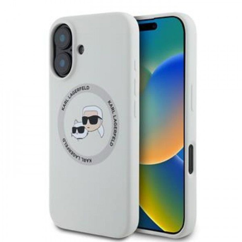 Karl Lagerfeld Aizmugurējais vāciņš Karl Lagerfeld Apple iPhone 16 Liquid Silicone K&CH Heads MagSafe Case Beige
