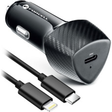 Forcell Auto lādētāji Forcell  FORCELL F-ENERGY Carbon CC50-1C car charger Type C + cable Type C to Lightning PD 3A 20W black