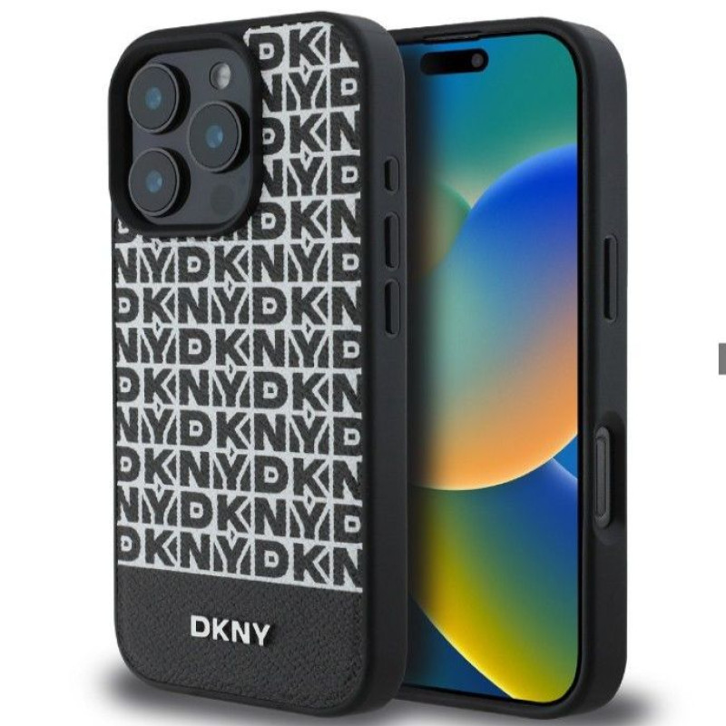Dkny Aizmugurējais vāciņš DKNY Apple iPhone 16 Pro Max PU Leather Repeat Pattern Bottom Stripe MagSafe Case Black