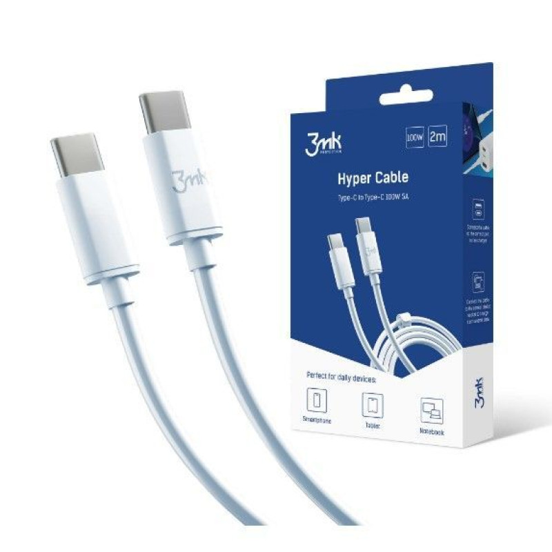 3MK Kabelis 3MK  Hyper Cable Type-C to Type-C 2m 100W White