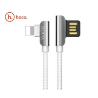 Hoco Kabelis Hoco Apple Shape Lightning to USB Data&Fast Charger Cable 1.2m 90 degree Steel Connecto White
