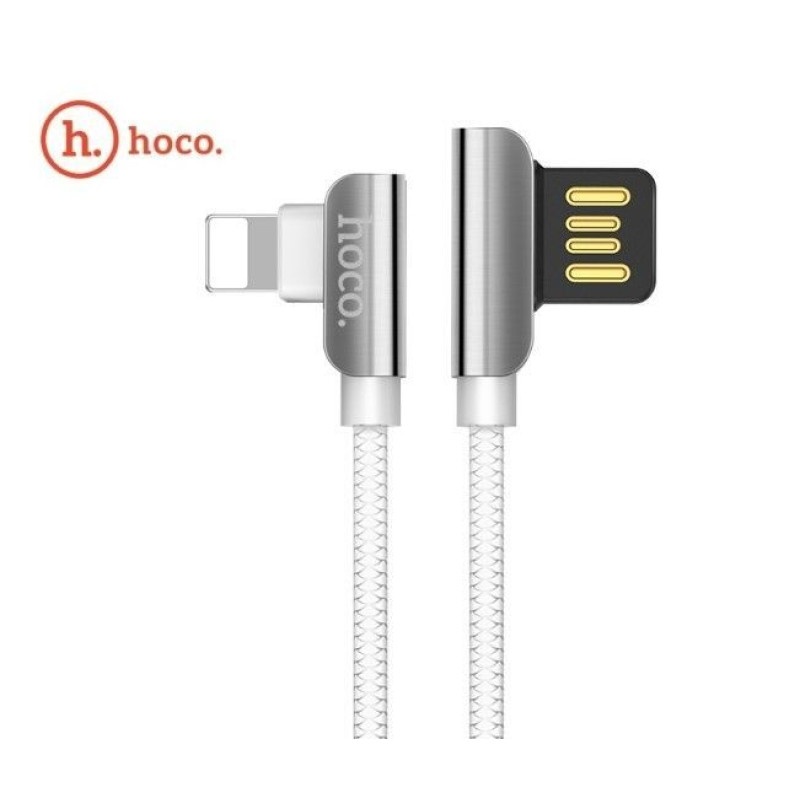 Hoco Kabelis Hoco Apple Shape Lightning to USB Data&Fast Charger Cable 1.2m 90 degree Steel Connecto White