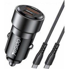 Yesido Auto lādētāji yesido  Y55 60W Fast Charging Car Charger | With TC to TC cable car cigarette lighting port charger adapter Black