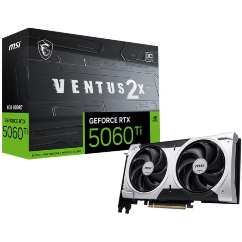 MSI Grafiskās karte / Video kartes MSI  Graphics Card||NVIDIA GeForce RTX 5060 Ti|8 GB|GDDR7|128 bit|PCIE 5.0 16x|Dual Slot Fansink|1xHDMI|3xDisplayPort|5060TI8GVENTUS2XOCPL