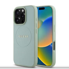 Guess Aizmugurējais vāciņš Guess Apple Phone 16 Pro Max PU Grained Classic Logo MagSafe Case Green