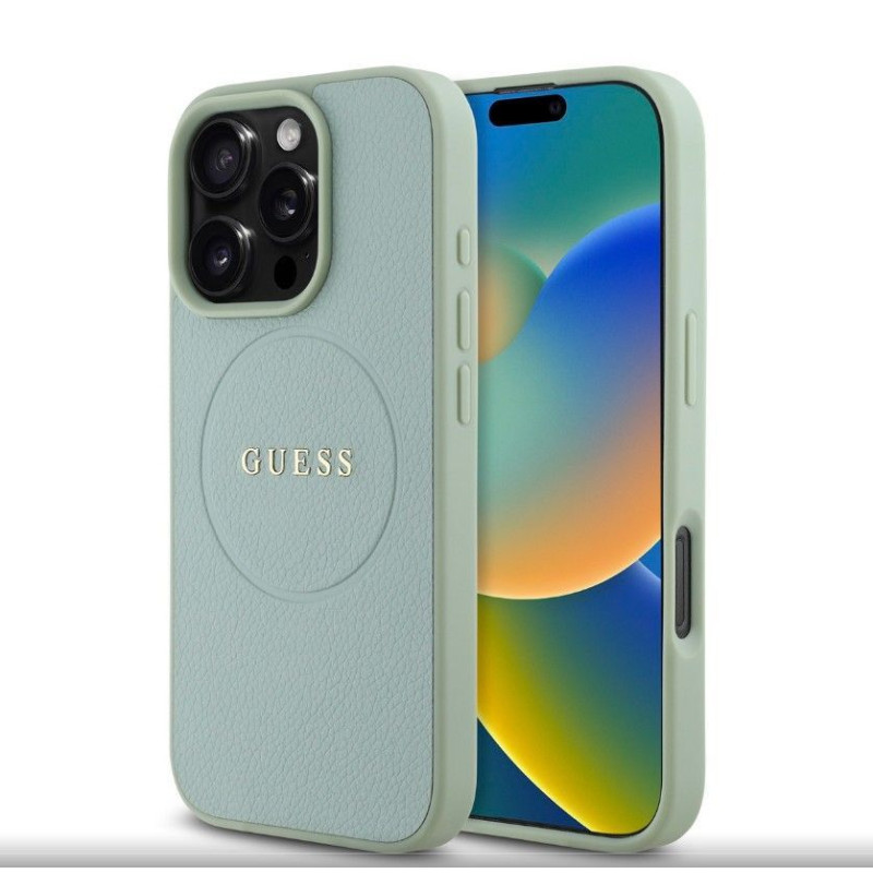 Guess Aizmugurējais vāciņš Guess Apple Phone 16 Pro Max PU Grained Classic Logo MagSafe Case Green