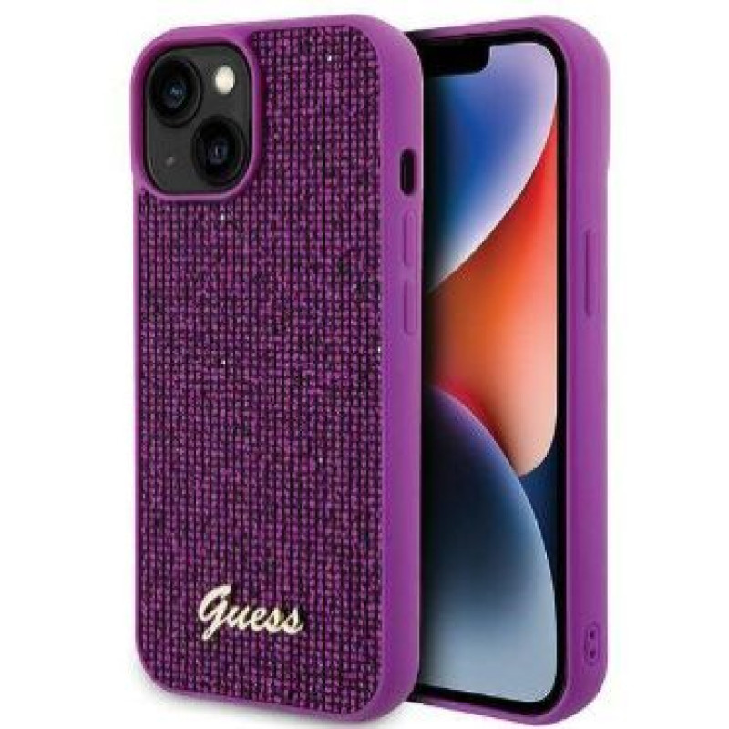 Guess Aizmugurējais vāciņš Guess Apple iPhone 15 HC PU DISCO SCRIPT METAL Purple
