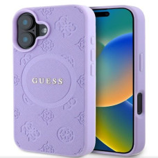 Guess Aizmugurējais vāciņš Guess Apple iPhone 16 Saffiano Peony Stamp MagSafe Case Purple