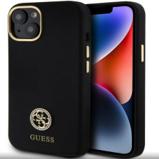 Guess Aizmugurējais vāciņš Guess Apple iPhone 15 Liquid Silicone 4G Strass Metal Logo Case Black
