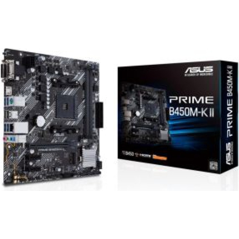 Asus Pamatplate AMD procesorsiem Asus  Mainboard||AMD B450|SAM4|MicroATX|2xPCI-Express 2.0 1x|1xPCI-Express 3.0 16x|1xM.2|Memory DDR4|Memory slots 2|1x15pin D-sub|1xDVI|1xHDMI|2xAudio-In|1xAudio-Out|2xUSB 2.0|4xUSB 3.2|1xPS/2|1xRJ45|PRIMEB450M-KII
