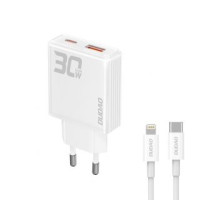 Dudao Adapteris Dudao  Dudao A30EUL 30W USB-A / USB-C Wall Charger + USB-C - Lightning Cable - White
