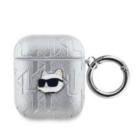 Karl Lagerfeld Maciņš austiņām Karl Lagerfeld Apple AirPods 1/2 PU Embossed Choupette Head Case Silver