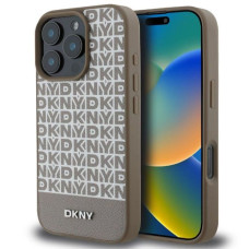 Dkny Aizmugurējais vāciņš DKNY Apple iPhone 16 Pro Max PU Leather Repeat Pattern Bottom Stripe MagSafe Case Brown