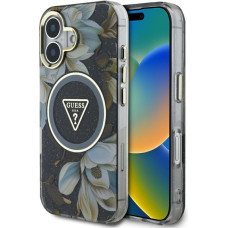 Guess Aizmugurējais vāciņš Guess - Etui Guess Glitter Flowers Triangle  Buttons MagSafe do iPhone 16 Black