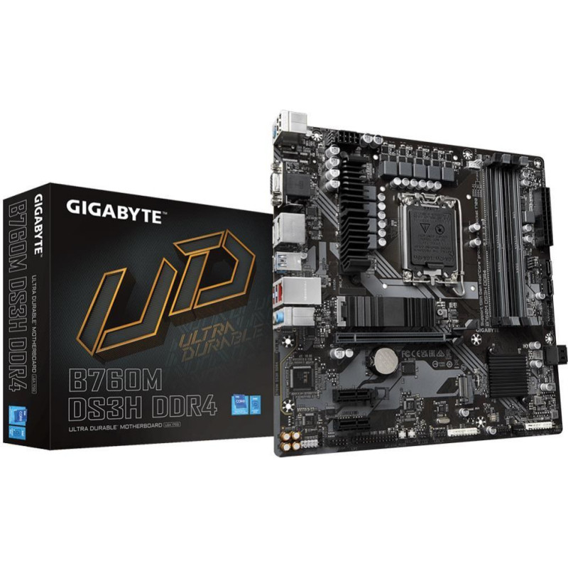 Gigabyte Pamatplate Intel procesorsiem Gigabyte  Mainboard||Intel B760 Express|LGA1700|Micro-ATX|Memory DDR4|Memory slots 4|2xPCI-Express 3.0 1x|1xPCI-Express 4.0 16x|2xM.2|1x15pin D-sub|1xHDMI|2xDisplayPort|2xUSB 2.0|3xUSB 3.2|1xUSB-C|1xPS/2|1xRJ45|3xAud