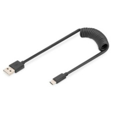 Digitus Kabelis Digitus  USB 2.0 Type A to USB C Spiral Cable AK-300430-006-S Black, 1 m