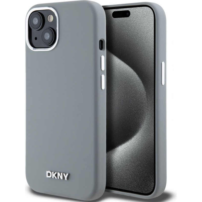 Dkny Aizmugurējais vāciņš DKNY Apple DKNY Liquid Silicone Silver Metal Logo MagSafe Case for iPhone 15 Grey
