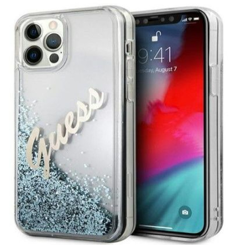 Guess Aizmugurējais vāciņš Guess Apple iPhone 12 Pro Max 6.7 hardcase Glitter Vintage Script Blue