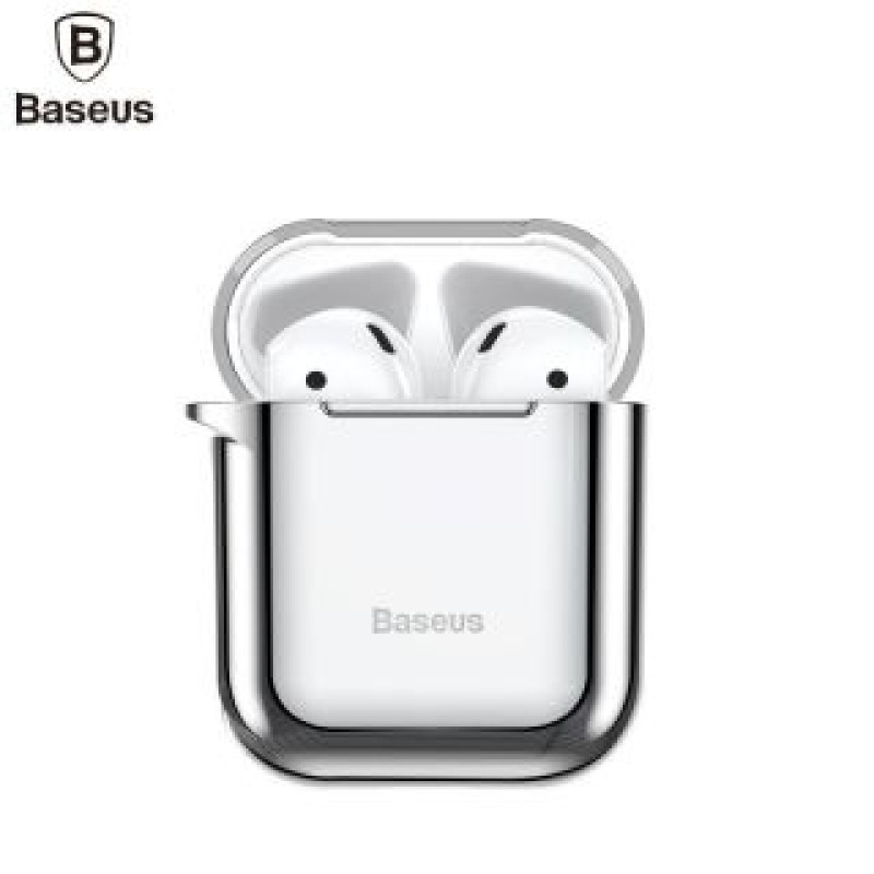 Baseus Aizmugurējais vāciņš Baseus Apple Metallic Shining Ultra-thin Silicone Protector Case with Hook for Airpods 1 / 2 Silver