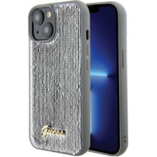 Guess Aizmugurējais vāciņš Guess - iPhone 15 HC SEQUIN SCRIPT METAL Silver