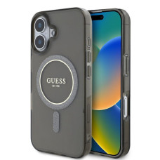 Guess Aizmugurējais vāciņš Guess Apple iPhone 16 IML Glitter Ring MagSafe Case Black