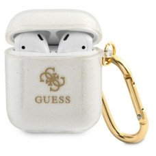 Guess Maciņš austiņām Guess Apple AirPods 1/2 cover Glitter Collection Transparent White