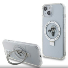 Karl Lagerfeld Aizmugurējais vāciņš Karl Lagerfeld Apple iPhone 15 Ringstand Karl and Choupette MagSafe Case White