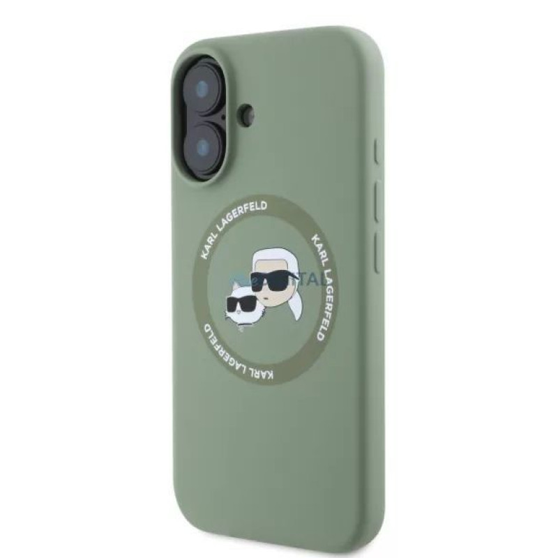Karl Lagerfeld Aizmugurējais vāciņš Karl Lagerfeld Apple iPhone 16 Liquid Silicone K&CH Heads MagSafe Case Khaki