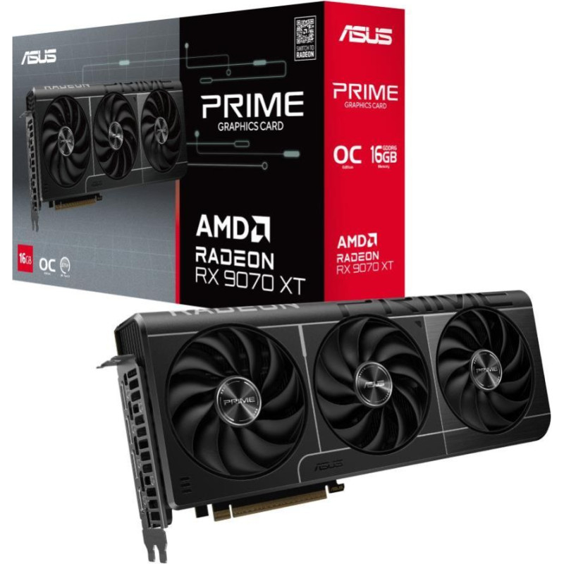 Asus Grafiskās karte / Video kartes Asus  Graphics Card||AMD Radeon RX 9070 XT|16 GB|GDDR6|256 bit|PCIE 5.0 16x|Triple slot Fansink|1xHDMI|3xDisplayPort|PRIME-RX9070XT-O16G