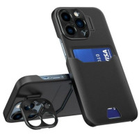 Ilike Aizmugurējais vāciņš iLike Apple iPhone 14 Pro Max Leather Stand Case wallet with stand Black