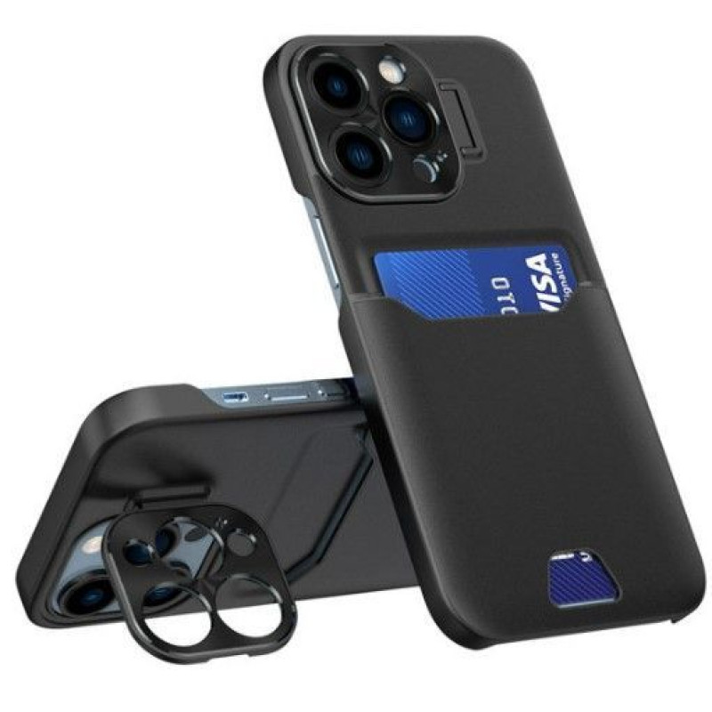 Ilike Aizmugurējais vāciņš iLike Apple iPhone 14 Pro Max Leather Stand Case wallet with stand Black