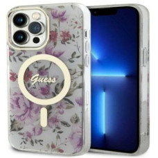 Guess Aizmugurējais vāciņš Guess Apple iPhone 14 Pro Max 6.7 hardcase Flower MagSafe Transparent