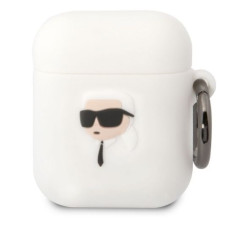 Karl Lagerfeld Maciņš austiņām Karl Lagerfeld Apple Airpods 1/2 3D Logo NFT Karl Head Silicone Case White